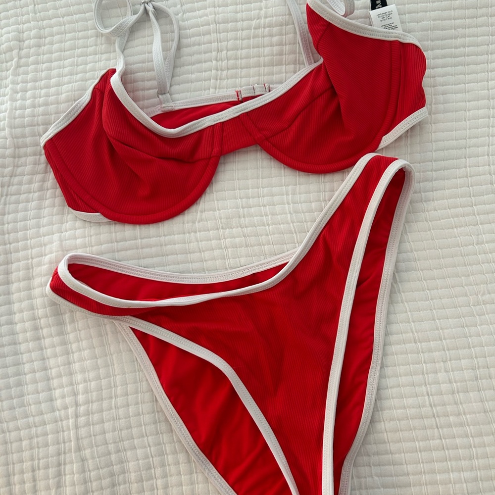Red and White Bikini Top